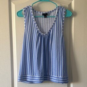 Tahari Blue and White Striped Sleeveless V-Neck Tank